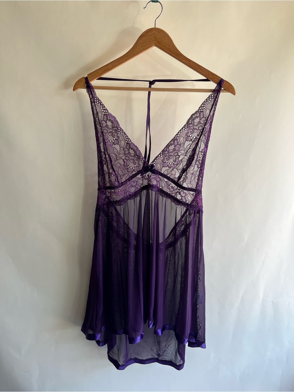Avidlove Lingerie Chemise Purple Mesh Lace Sz 20W Plus Halter EUC Women’s